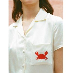 Staud Belize Crab/Cancer Embroidered Silky Top